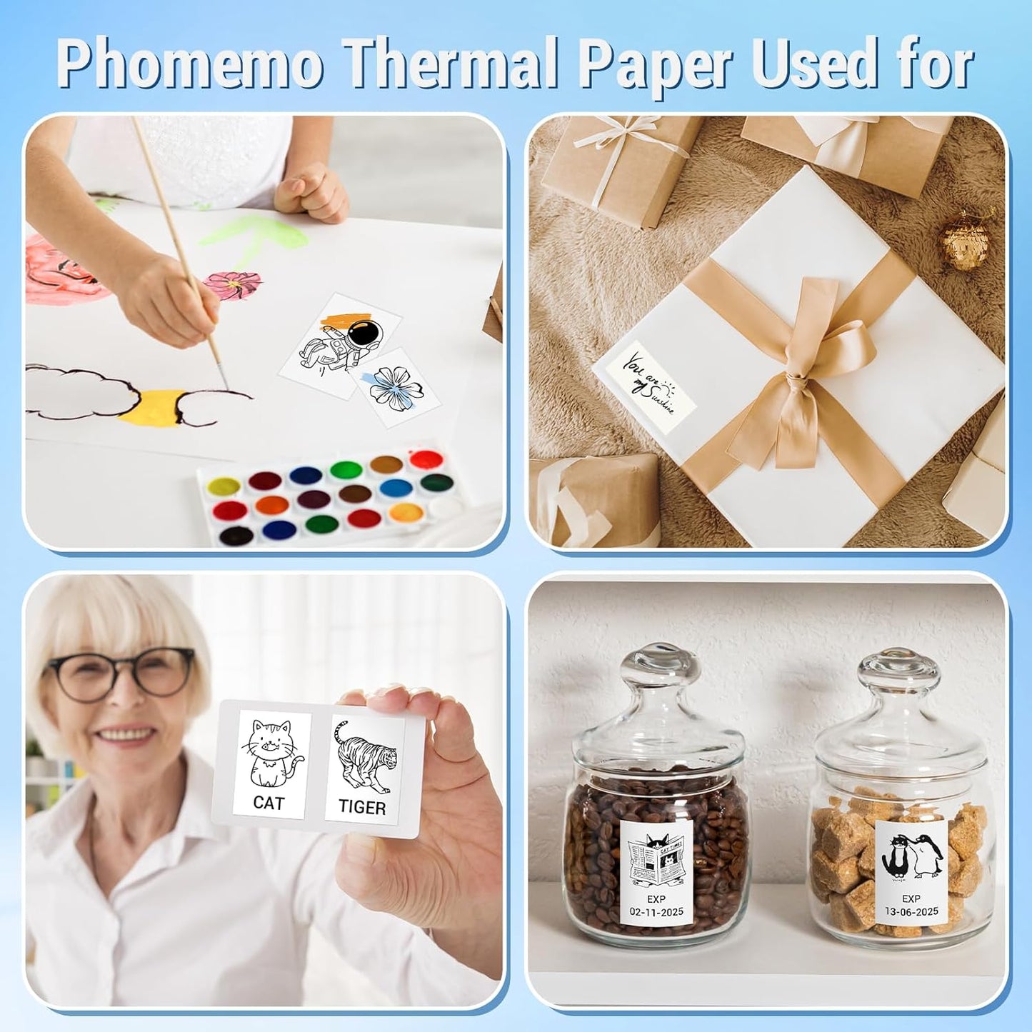 White Self-Adhesive Thermal Paper, Glossy Printable Sticker Paper for  M02/M02 Pro/M02S/M03 Pocket Mobile Printer, Black on White, 50Mm X 3.5M, Diameter 30Mm, 3-Rolls