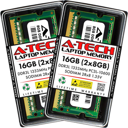 16GB (2X8Gb) DDR3/DDR3L 1333Mhz PC3L-10600 (PC3-10600) CL9 SODIMM 2Rx8 1.35V 204-Pin Non-Ecc SO-DIMM Laptop, Notebook RAM Memory Modules