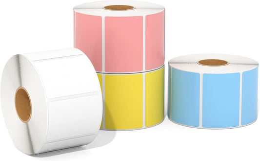 2.25 X1.25 Direct Thermal Labels, Color Shipping Thermal Stickers, Multi-Purpose Square Self-Adhesive Label for Thermal Label Printer - 4000 Labels-White, Blue, Pink, Yellow